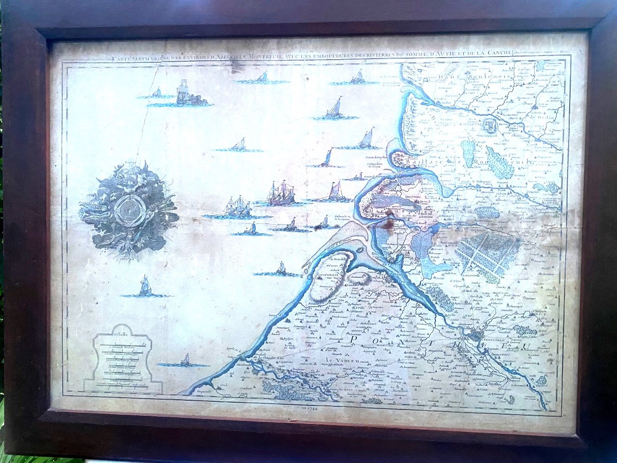 Exceptional Large Special Map Of The Surroundings Framed From 1744 Of The Bay Of Somme -photo-4