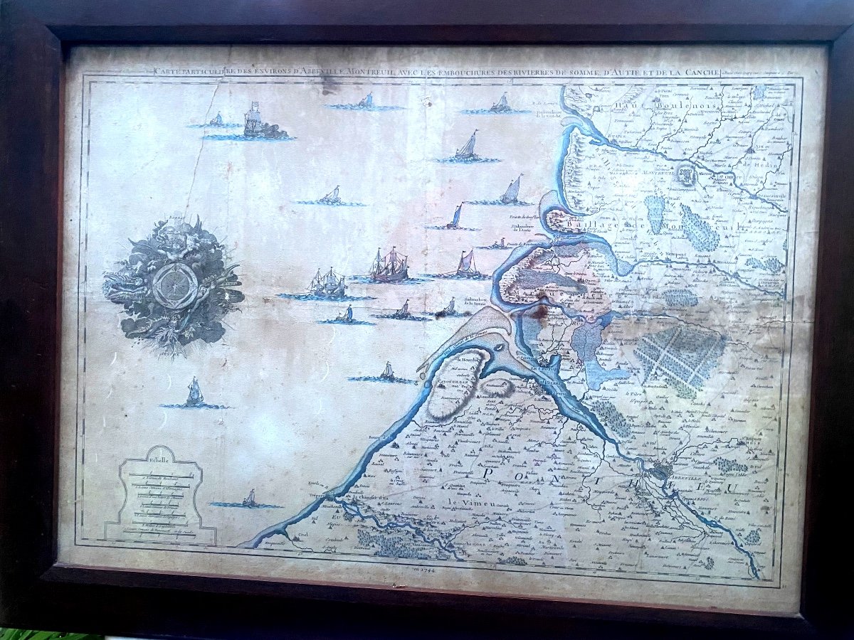 Exceptional Large Special Map Of The Surroundings Framed From 1744 Of The Bay Of Somme -photo-8