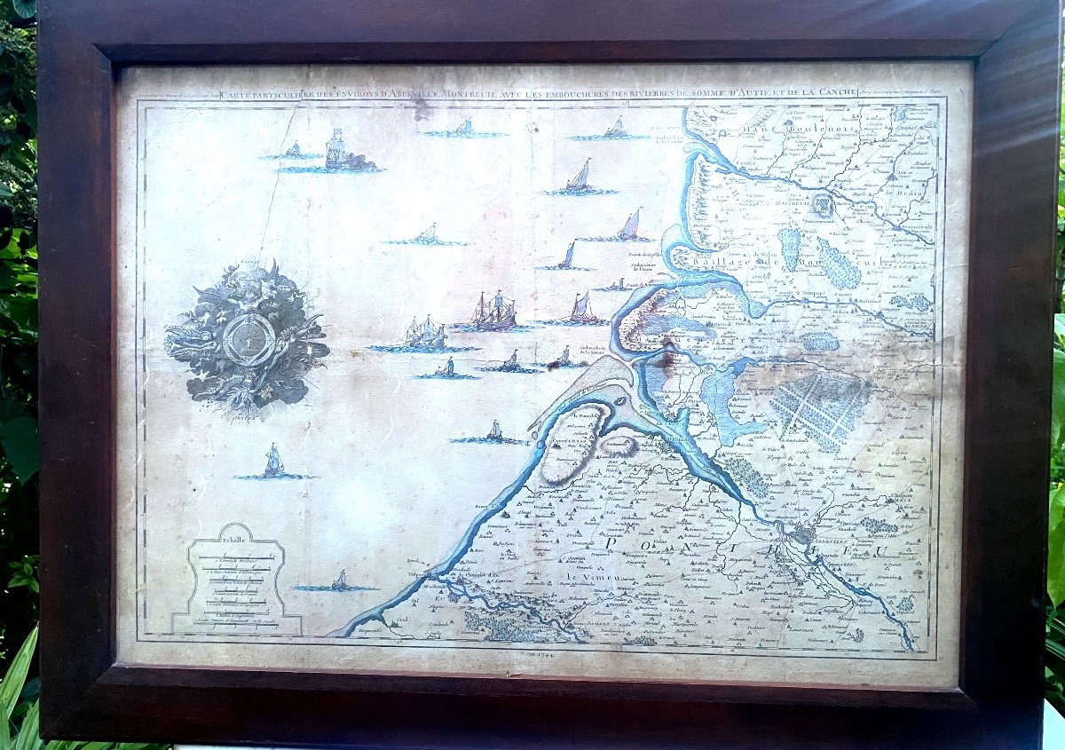 Exceptional Large Special Map Of The Surroundings Framed From 1744 Of The Bay Of Somme 