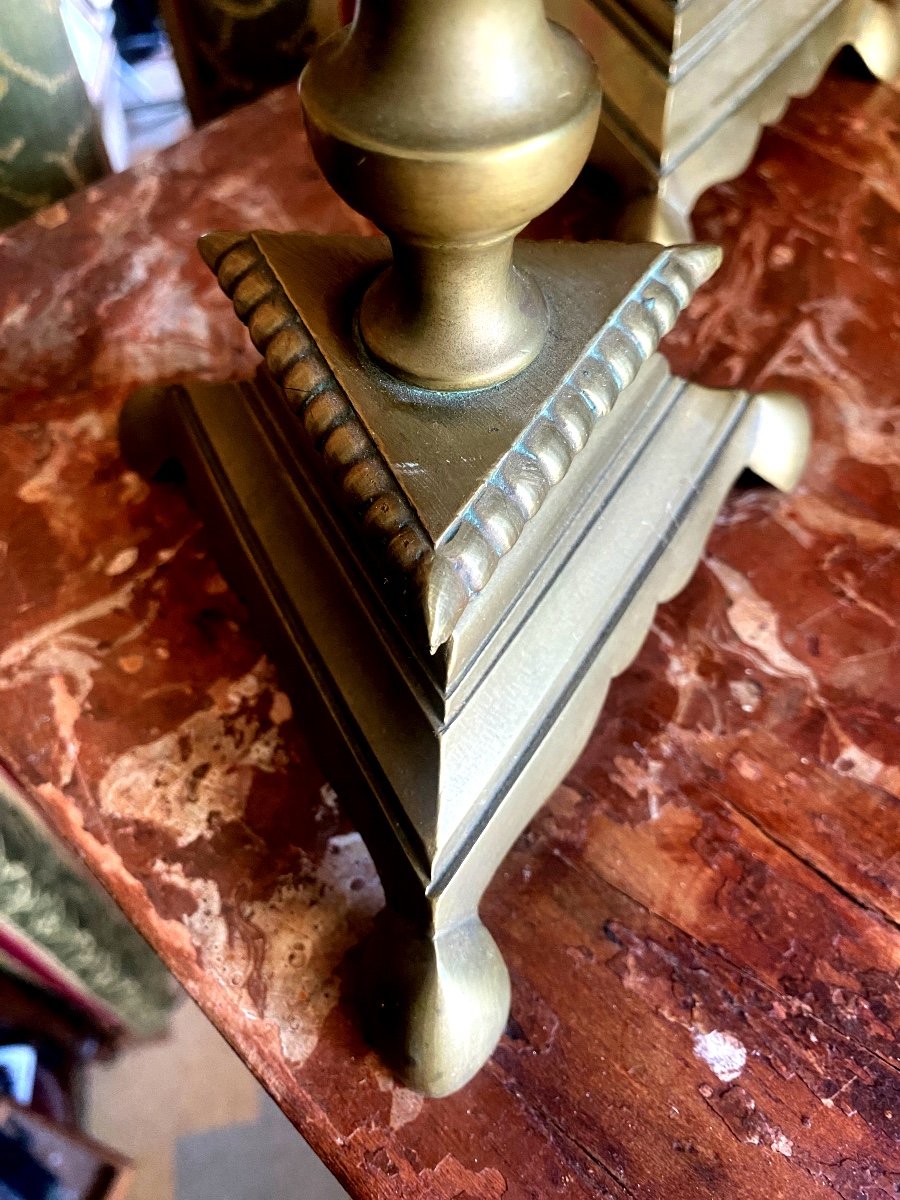 Pair Of Elegant And Sober 19th Century Candlesticks In Patinated Bronze Louis XIII Style -photo-2