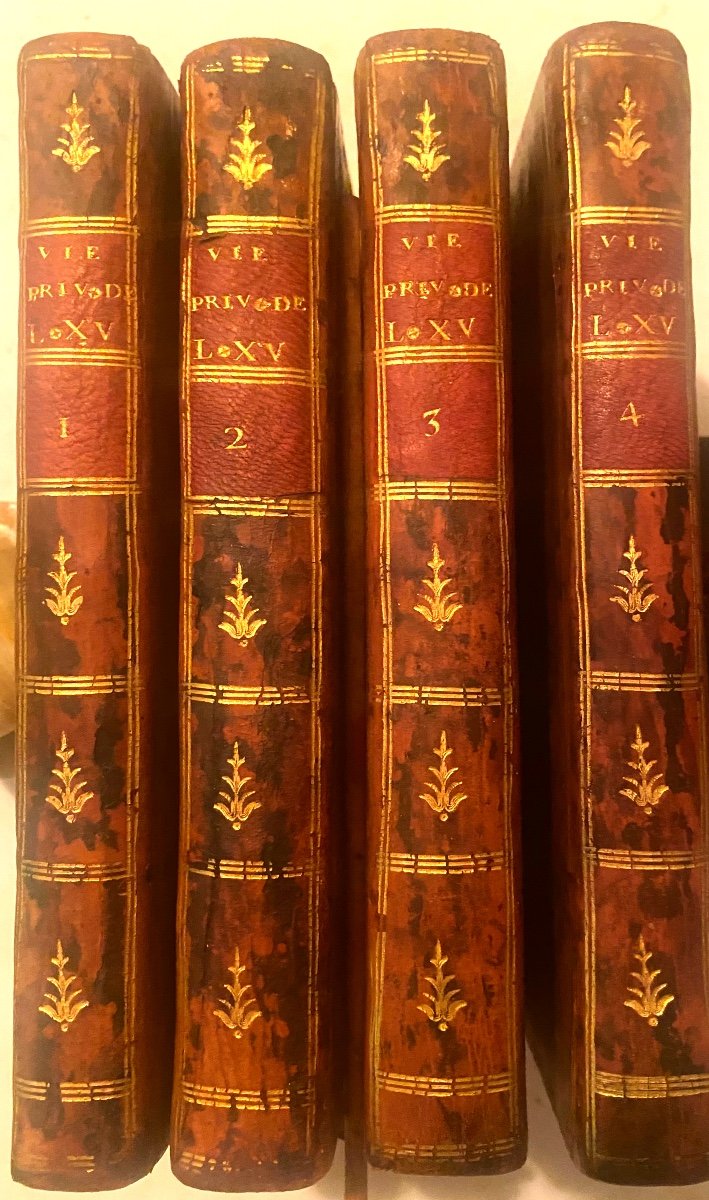 4 Fine Volumes In 12 Full Glazed Calf From 1781 "private Life Of Louis XV" (mouffle d'Angerville)