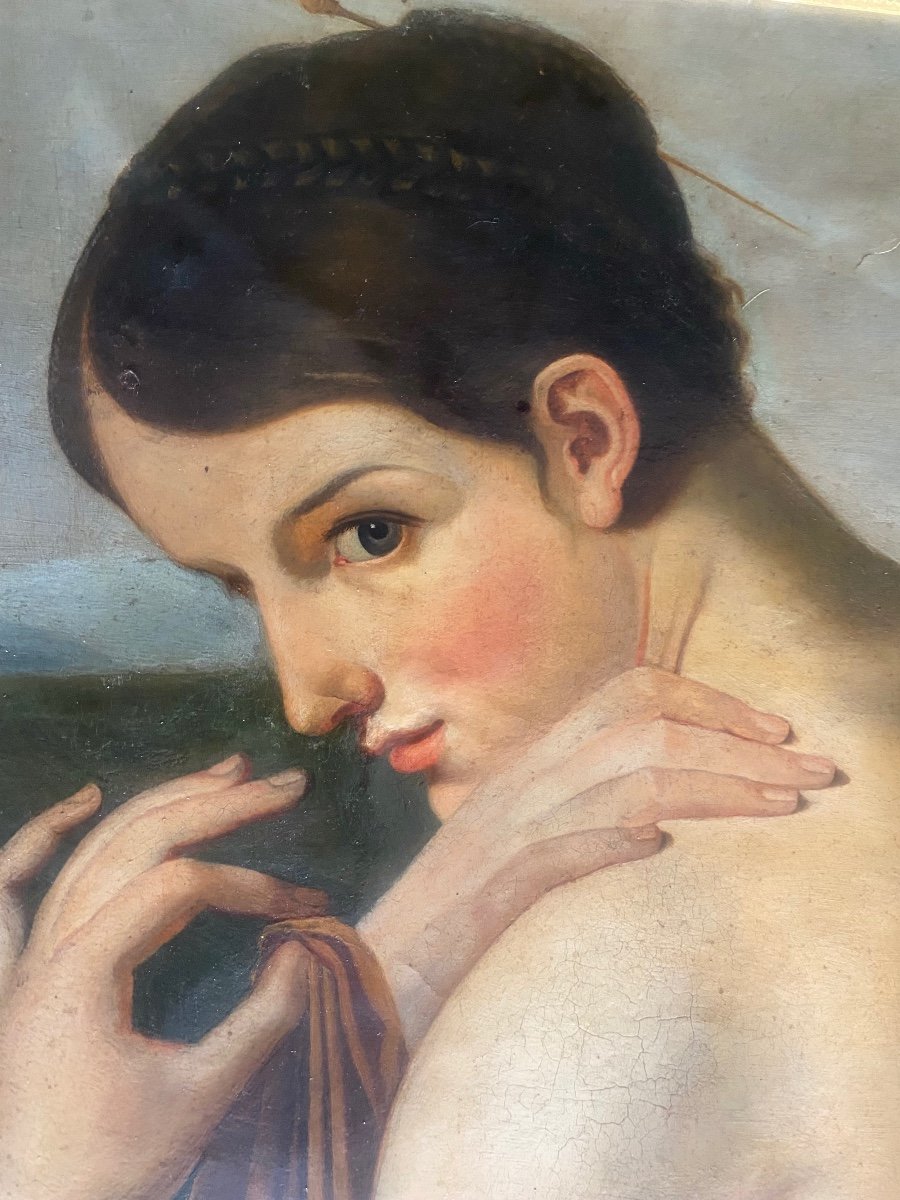 Beautiful Neo-classical Portrait "woman In Profile With Egret" Oil/canvas Framed School Of Ingres-photo-3