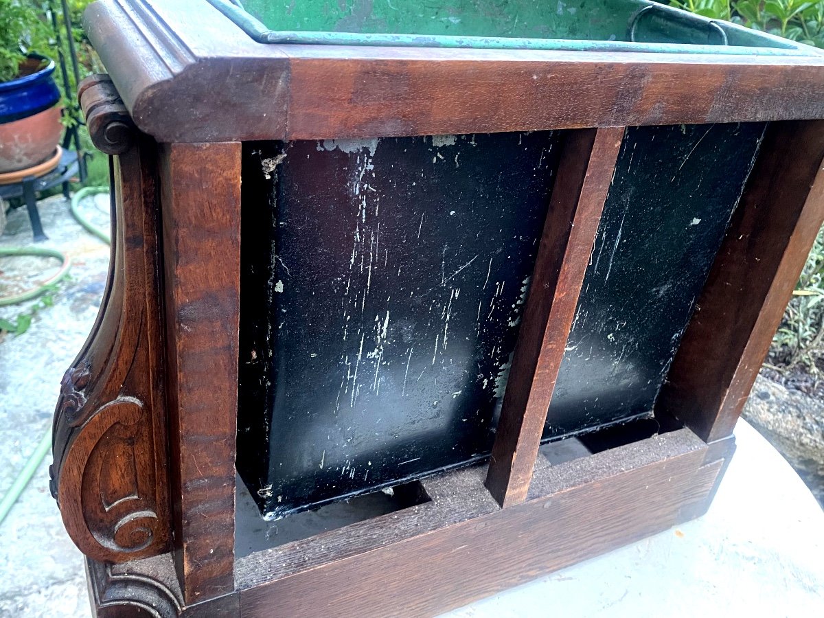 Pair Of Rare And Beautiful Hall Or Living Room Planters, Half-moons In Carved Cane Walnut-photo-8