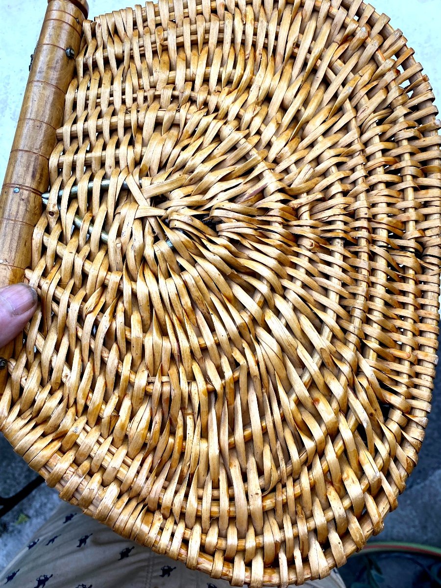 Preserved From Time This Beautiful Fisherman's Bag In Woven Rattan And Turned Wood From The 1930s-photo-5