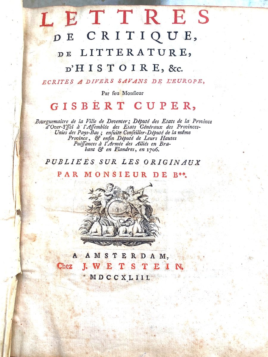 Bel In4  Lettres De Critique De Littérature Et d'Histoire , &c. Par Monsieur Gisbert Cuper 1743-photo-3