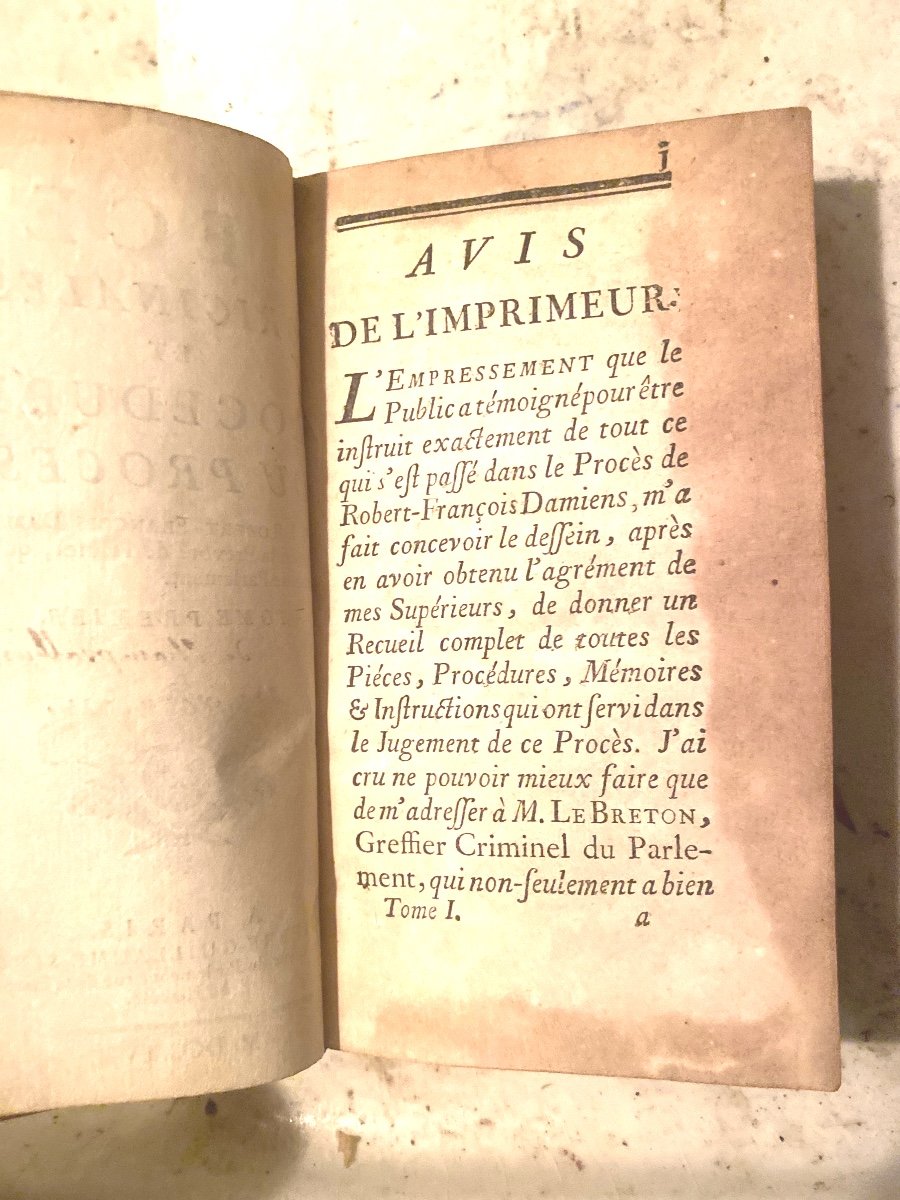  4 Vol. Rare Bel Exemplaire "Pièces Originales & Procédures Du Procès Fait à R.F. Damiens. 1752-photo-2