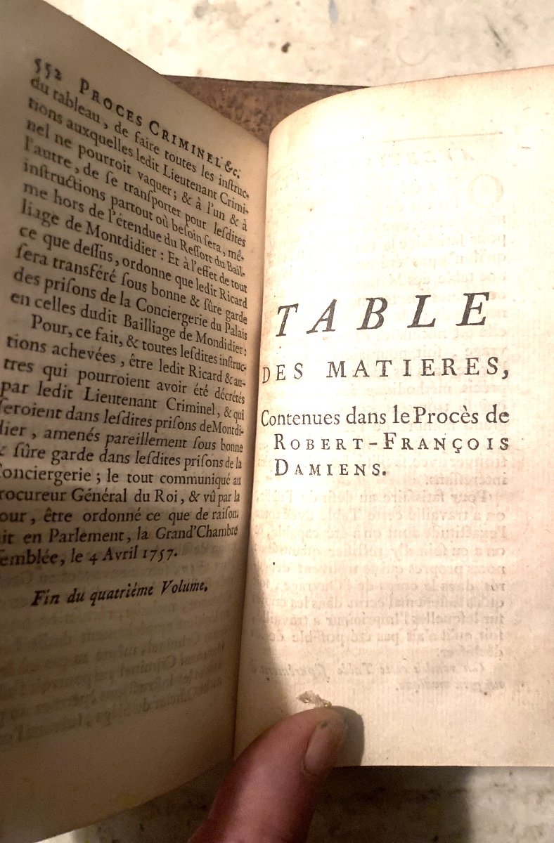  4 Vol. Rare Bel Exemplaire "Pièces Originales & Procédures Du Procès Fait à R.F. Damiens. 1752-photo-8