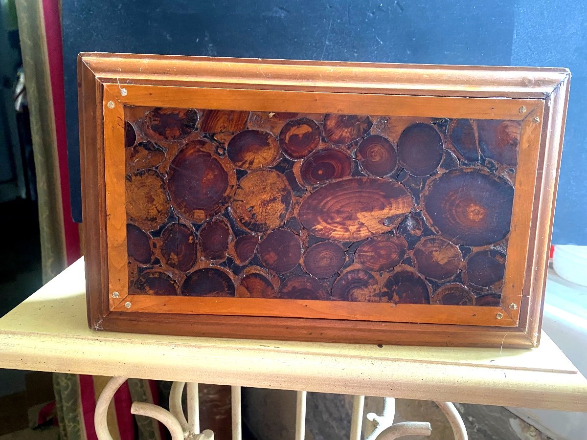  Beautiful Blond Walnut Footstool With Grenoble End Grain Wood Inlay Late 18th Century Axe-photo-2