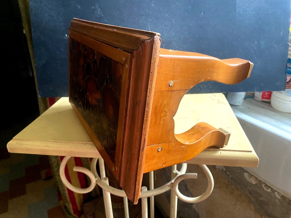  Beautiful Blond Walnut Footstool With Grenoble End Grain Wood Inlay Late 18th Century Axe-photo-3