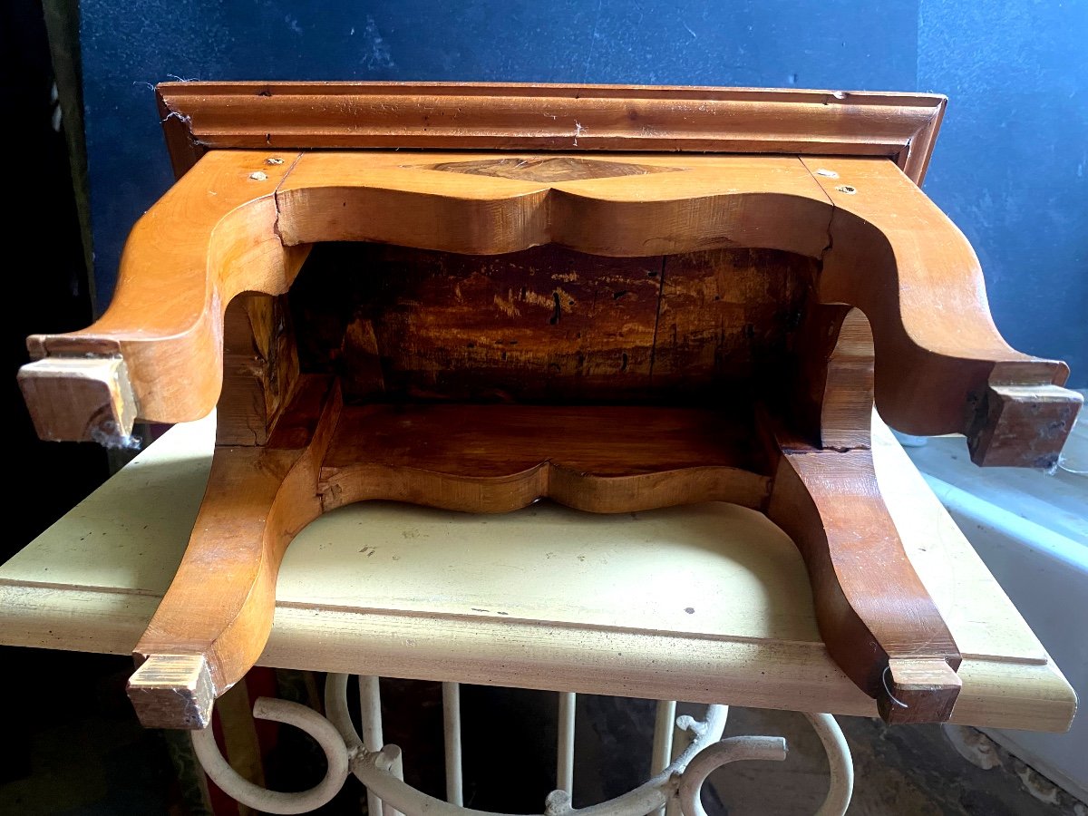  Beautiful Blond Walnut Footstool With Grenoble End Grain Wood Inlay Late 18th Century Axe-photo-1