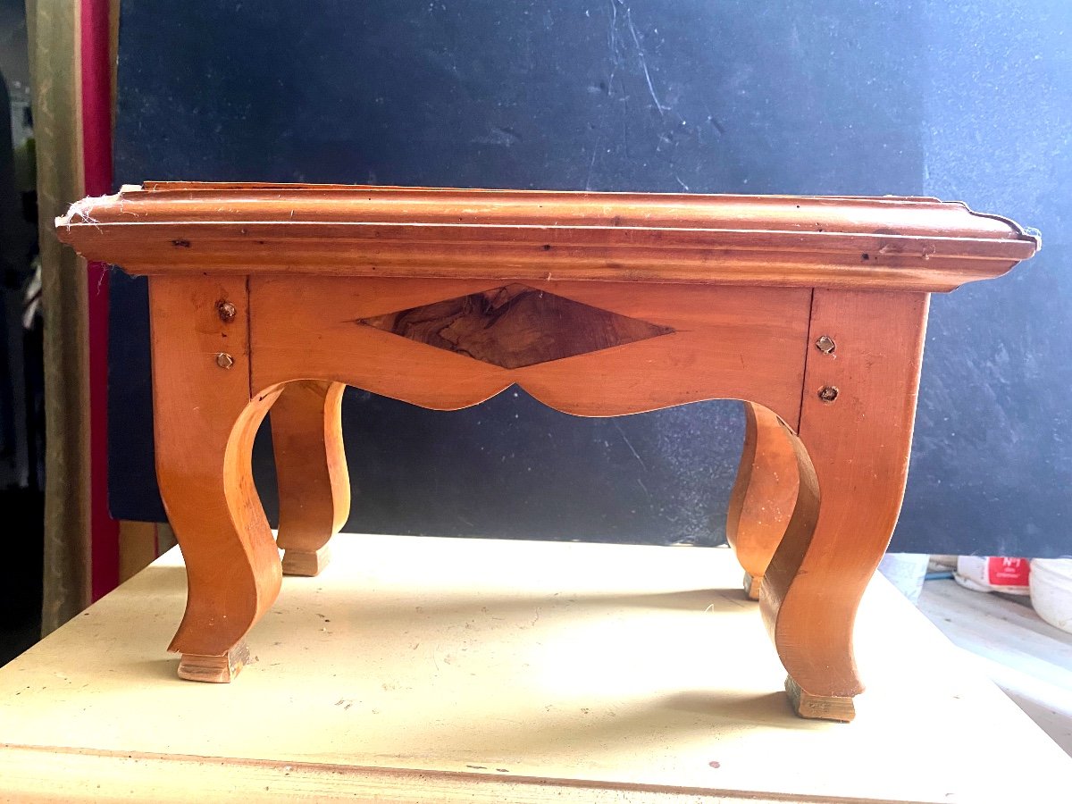  Beautiful Blond Walnut Footstool With Grenoble End Grain Wood Inlay Late 18th Century Axe-photo-2