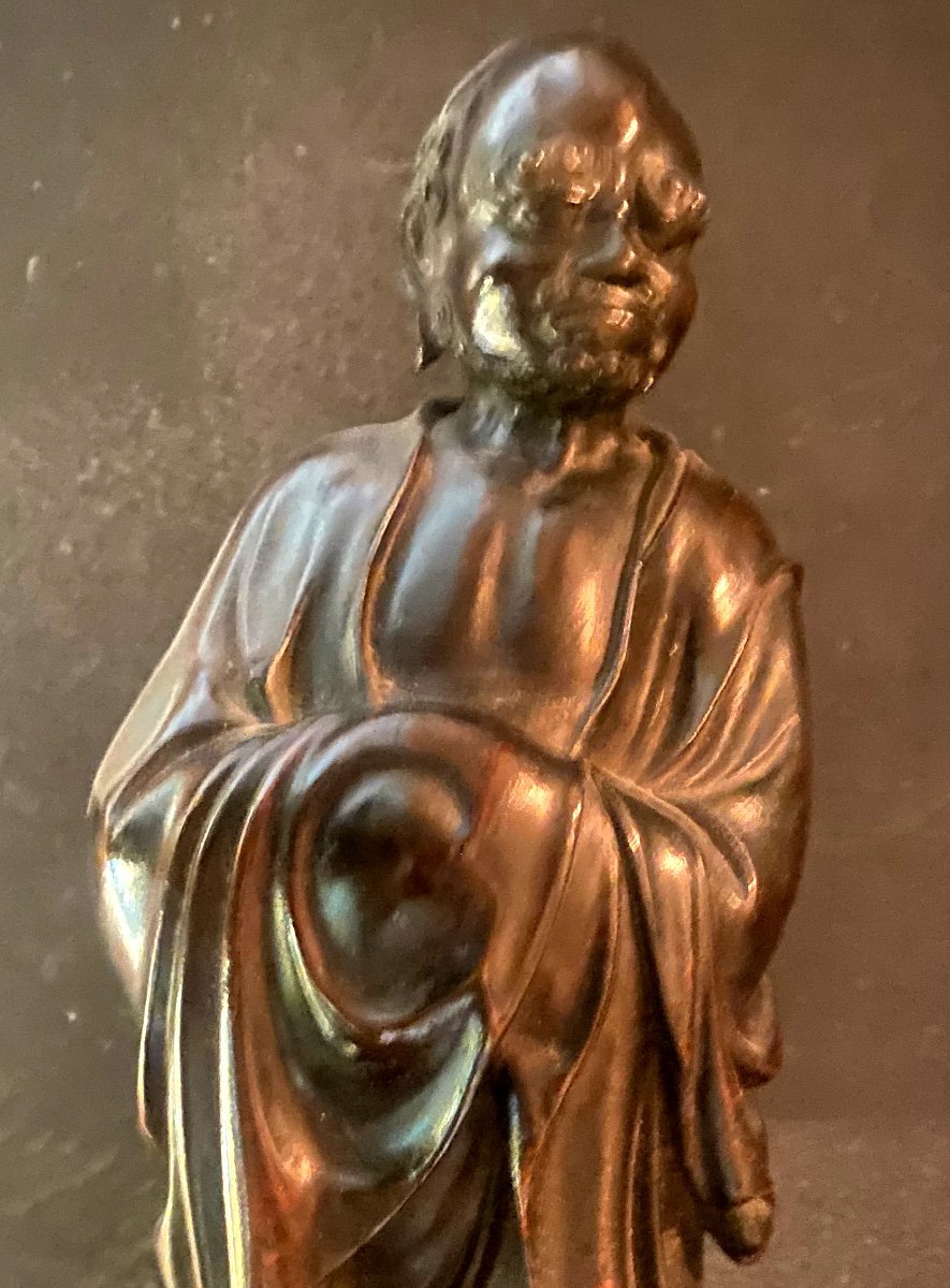 Rare Bronze Chinois ,début XVIIIème, Représentant Debout Le Bodhidharma Dans Son Habit De Moine-photo-7