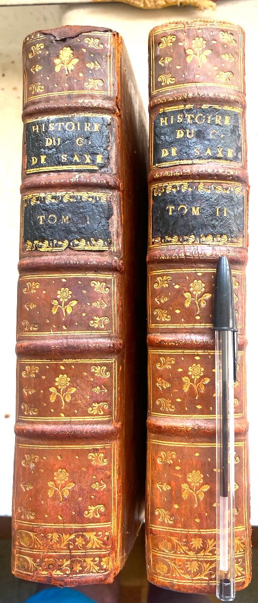 Exceptional Copy Two Large Volumes In 4 In Blond Calf History Of Maurice Count Of Saxony