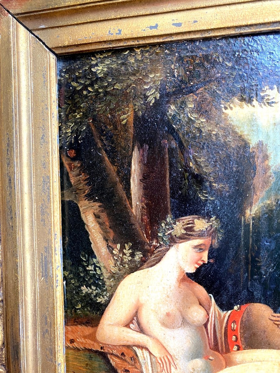 Beau Tableau De J.p. Renouvière "femme Nue à l'Antique Au Tambourin" Huile Sur Bois Encadrée 19-photo-2