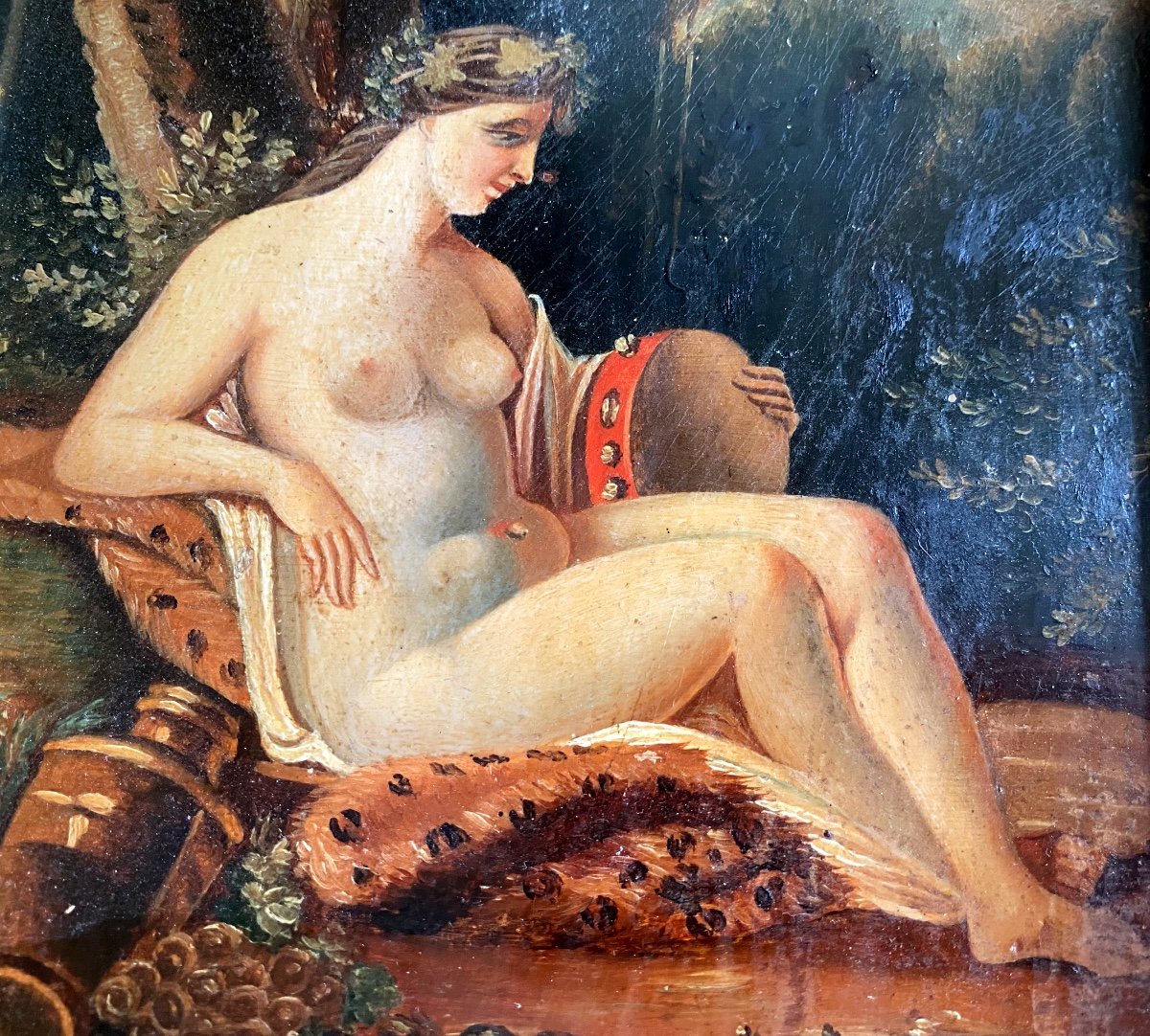 Beau Tableau De J.p. Renouvière "femme Nue à l'Antique Au Tambourin" Huile Sur Bois Encadrée 19-photo-8