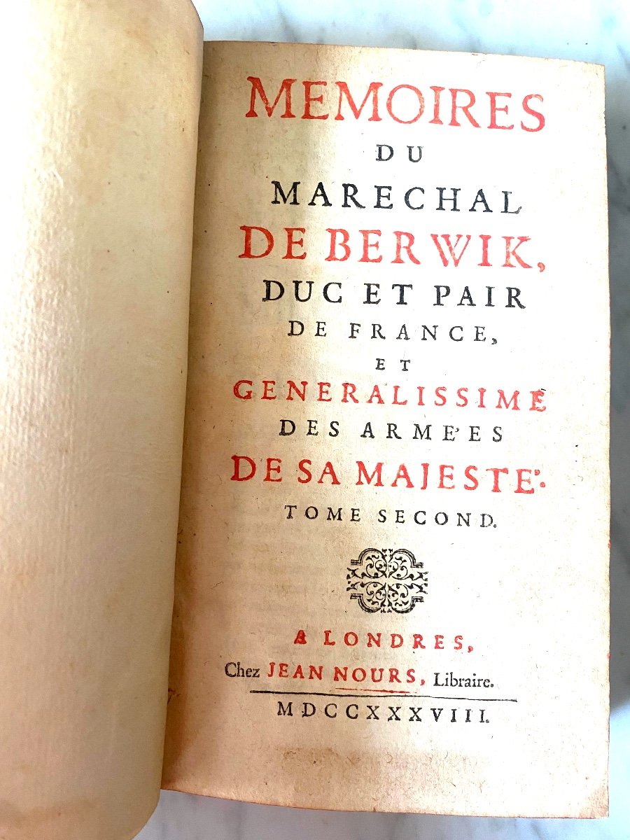 Belle édition ,deux Volumes In 12 . A Londres 1738 "mémoires Du Maréchal De Berwick Duc Et Pair-photo-6