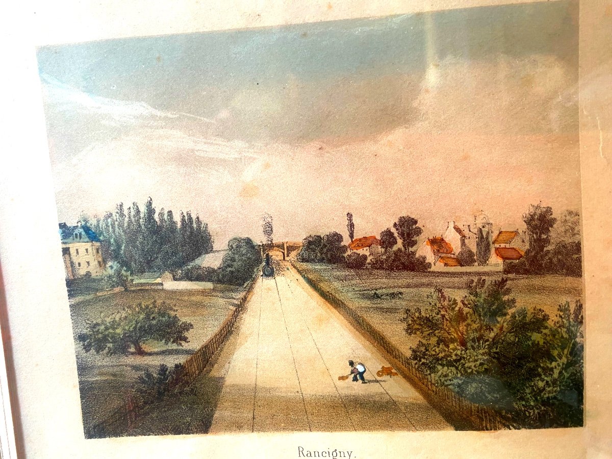 Two Large Framed Lithographs By Ch. Hugot "views Of The Railway From Paris To Amiens"-photo-7