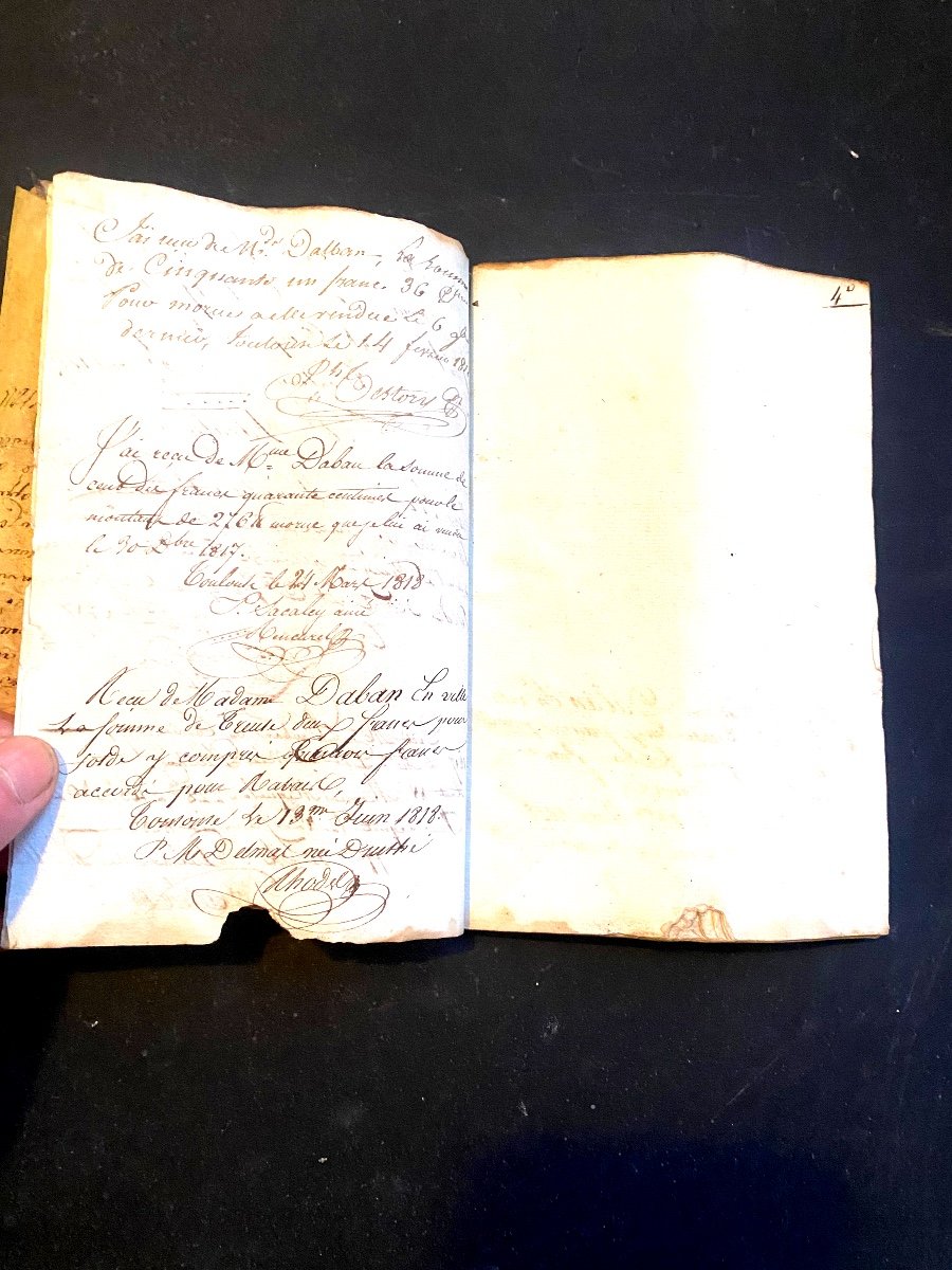 Porte Feuille Manuscrit De Livre De Compte En Velin écrit à Rabat Garni De Papier Vierge Du 18è-photo-4