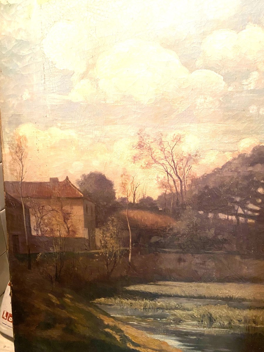  Très Belle Grande Huile Sur Toile "les Lavandières" De 1882 Signée Hyppolyte Camille Delpy-photo-2