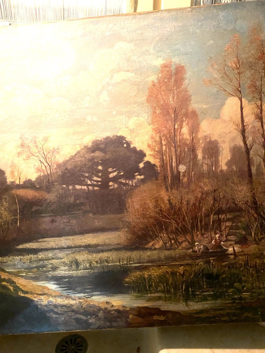  Très Belle Grande Huile Sur Toile "les Lavandières" De 1882 Signée Hyppolyte Camille Delpy-photo-3