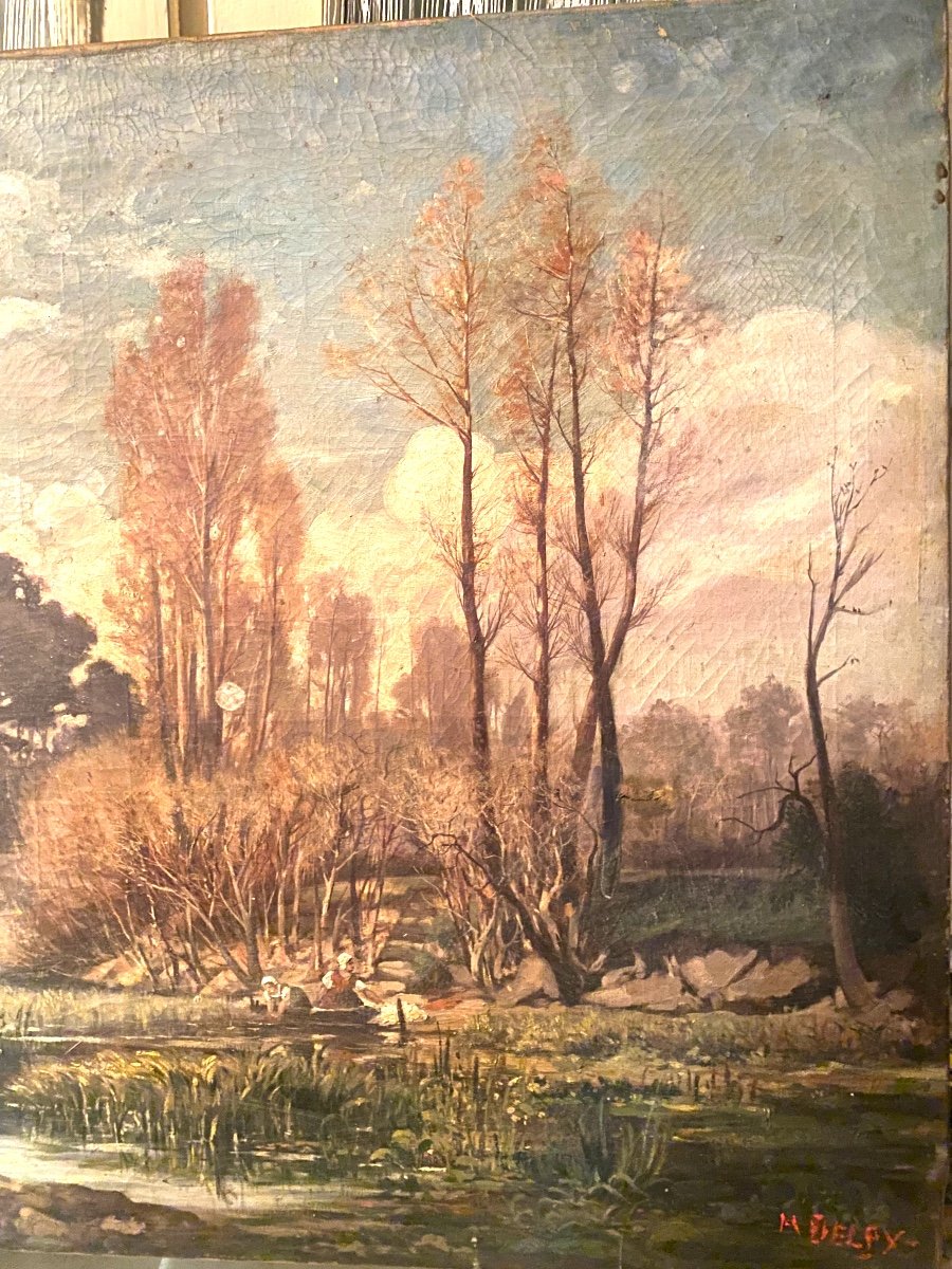  Très Belle Grande Huile Sur Toile "les Lavandières" De 1882 Signée Hyppolyte Camille Delpy-photo-3