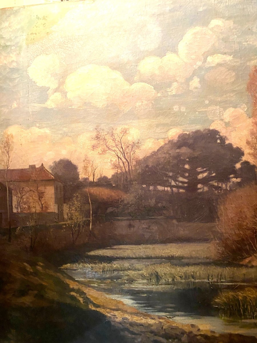  Très Belle Grande Huile Sur Toile "les Lavandières" De 1882 Signée Hyppolyte Camille Delpy-photo-5