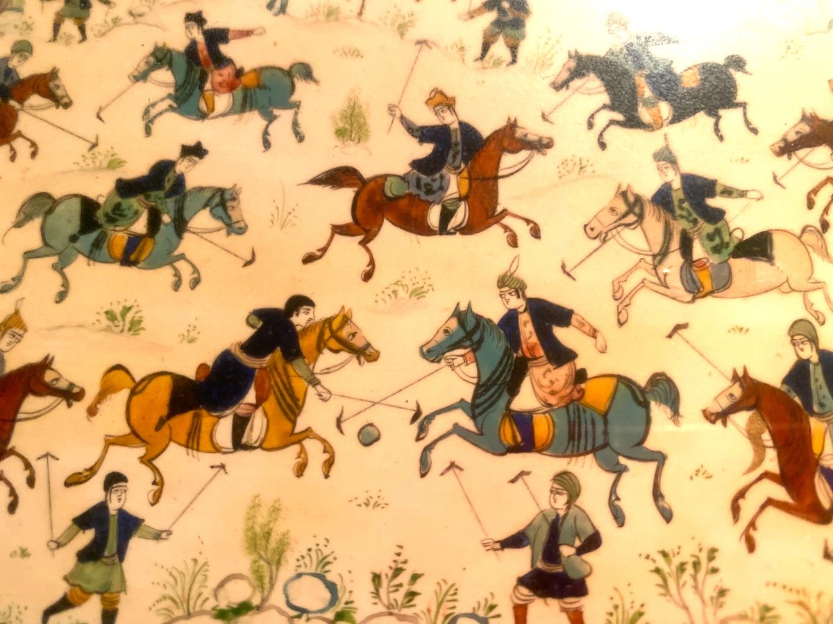 Beautiful 19th Century Persian Miniature Very Well Presented The "cavaliers' Parade" / Illuminated Paper-photo-8