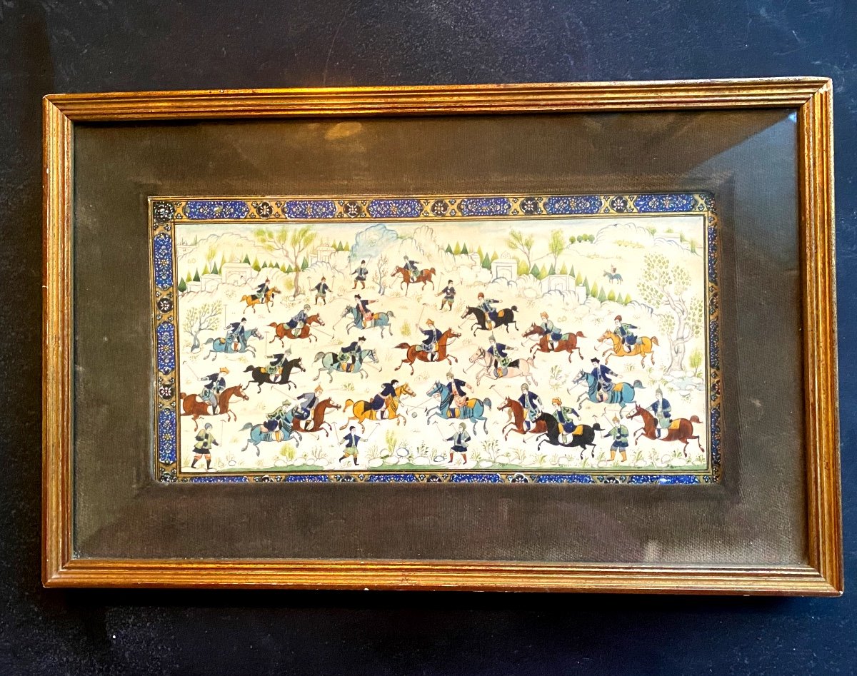 Beautiful 19th Century Persian Miniature Very Well Presented The "cavaliers' Parade" / Illuminated Paper