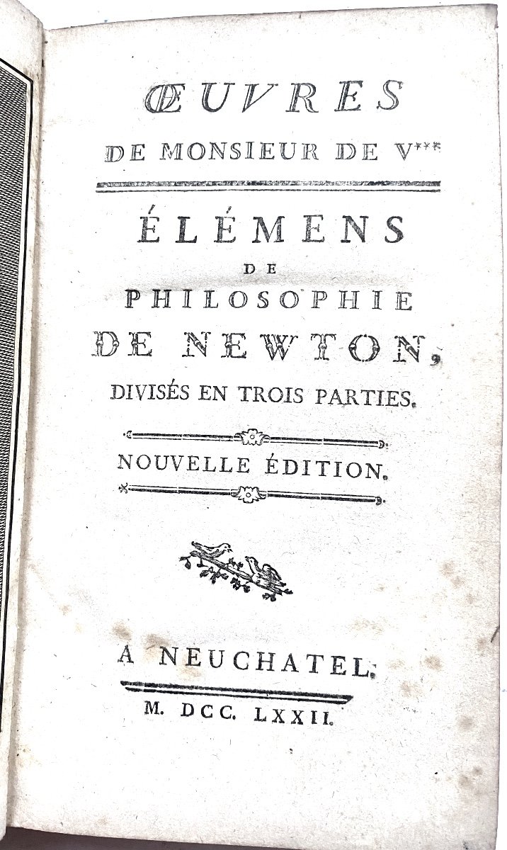 "elements Of Newton's Philosophy" Divided, 3 Parts, Monsieur De Voltaire In Neuchatel 1772-photo-3