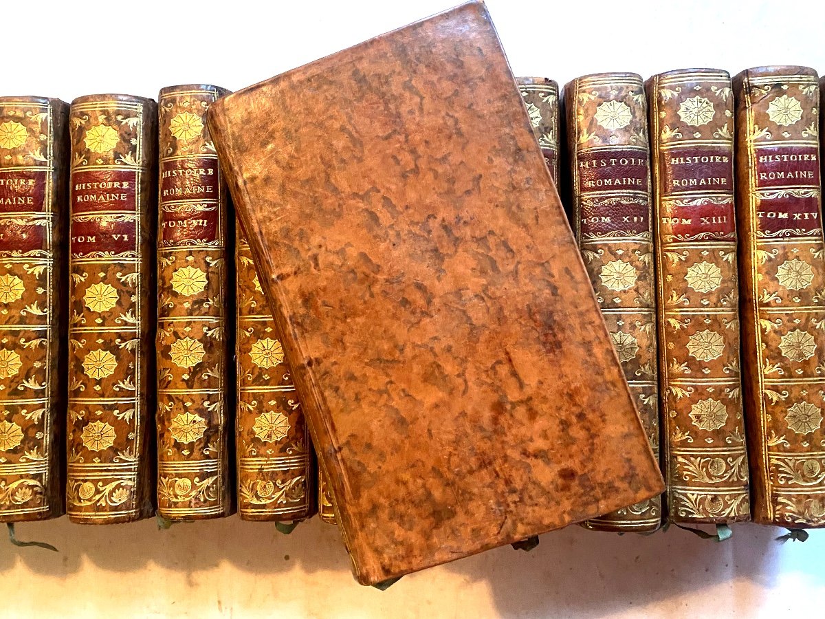 Rare In New Condition Calf Binding "with Spider's Web" Roman History By M. Rollin 1758-photo-3