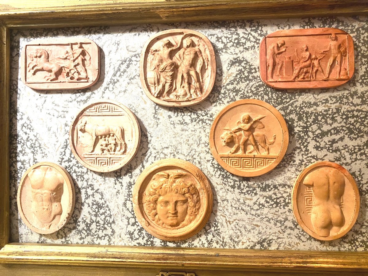 Beaux Médaillons "terra-cotta" Grandes Pièces Divers Sujets Mythologiques 19ème  Bien Encadrés-photo-8