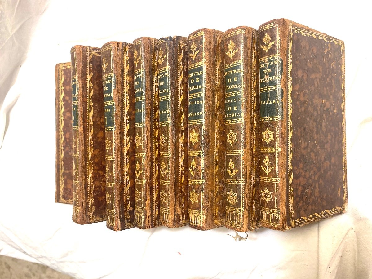   In A Beautiful Period Binding In 8 Volumes. In 16: "various Works Of Florian". Year 9 To 1806-photo-2