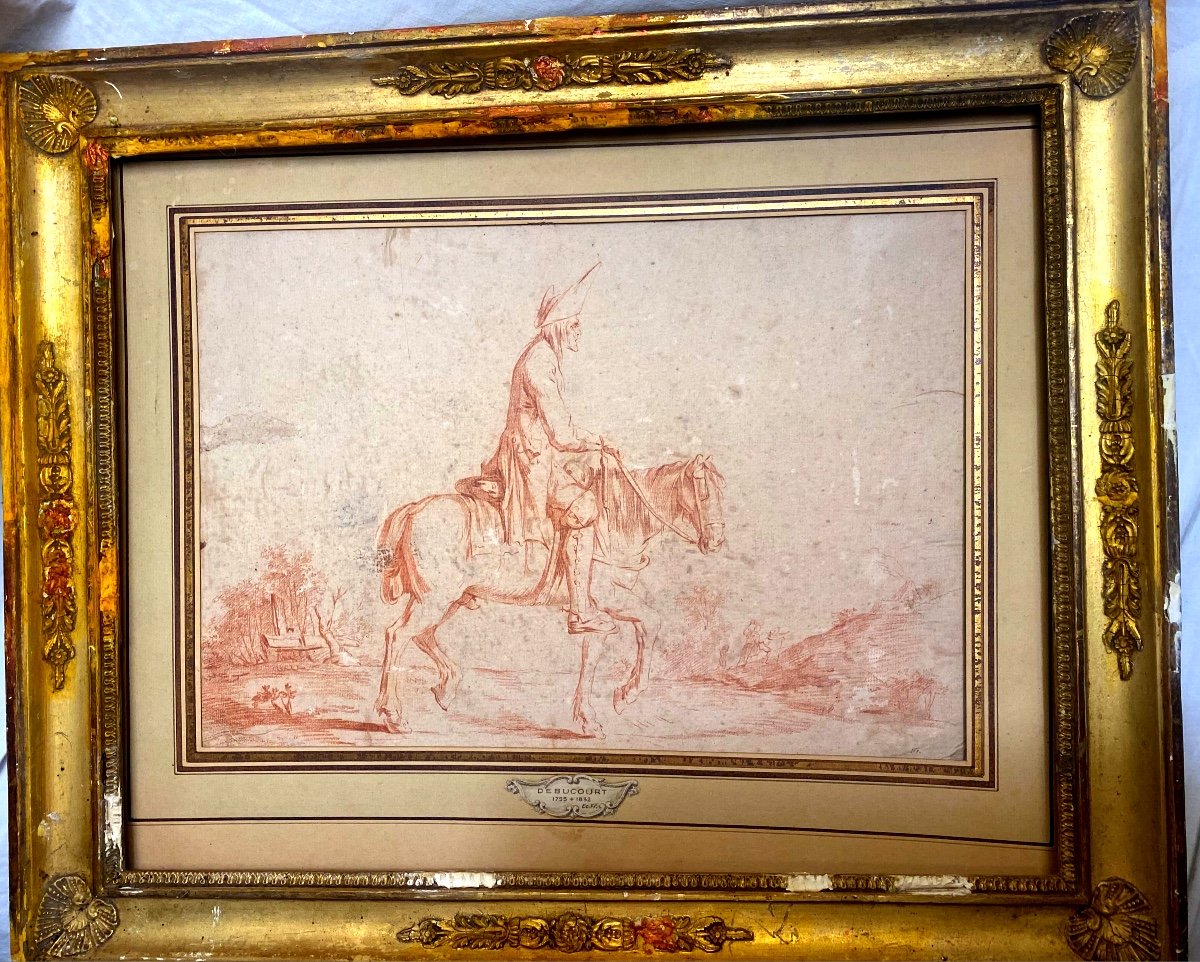 Rare: Large And Beautiful Red Chalk By Debucourt 18th, French School "the Traveler On His Mount"-photo-1