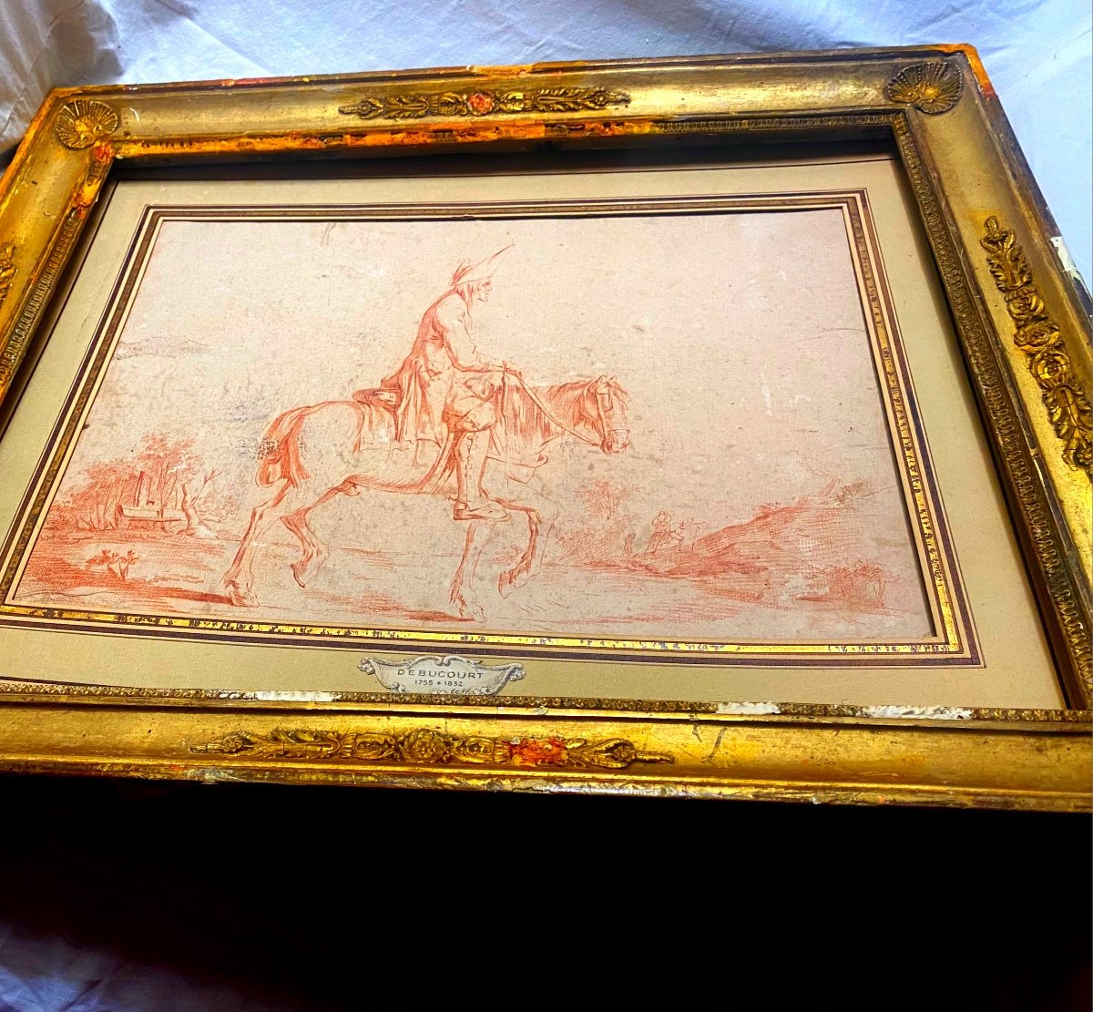 Rare: Large And Beautiful Red Chalk By Debucourt 18th, French School "the Traveler On His Mount"-photo-6