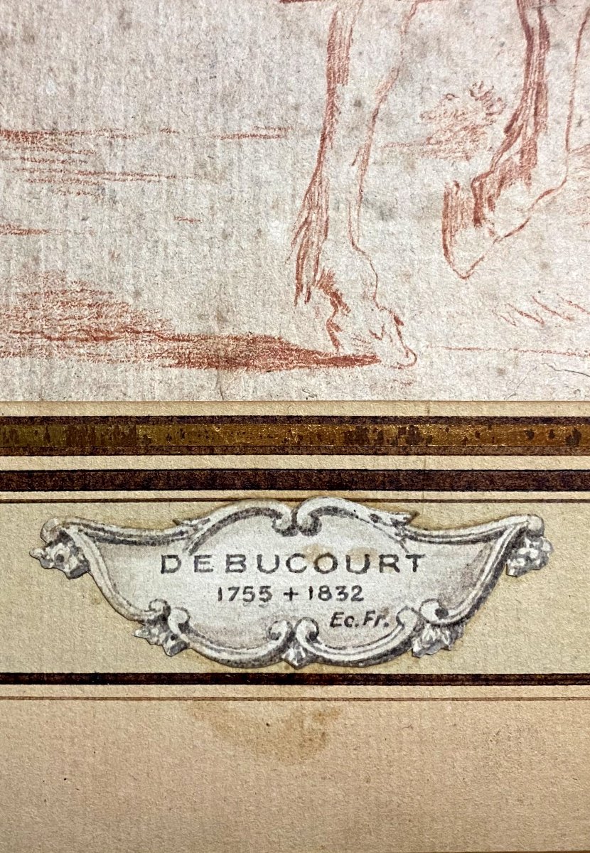 Rare: Large And Beautiful Red Chalk By Debucourt 18th, French School "the Traveler On His Mount"-photo-8