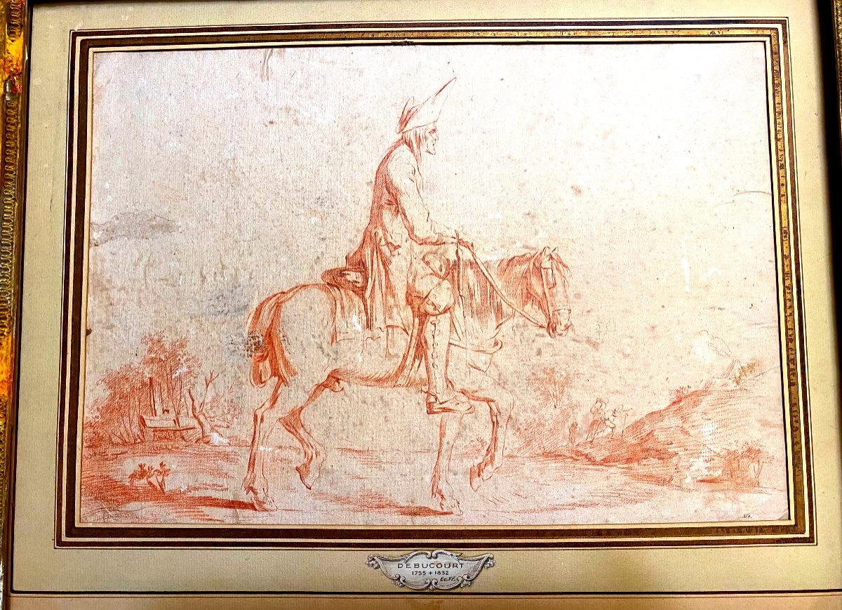 Rare: Large And Beautiful Red Chalk By Debucourt 18th, French School "the Traveler On His Mount"