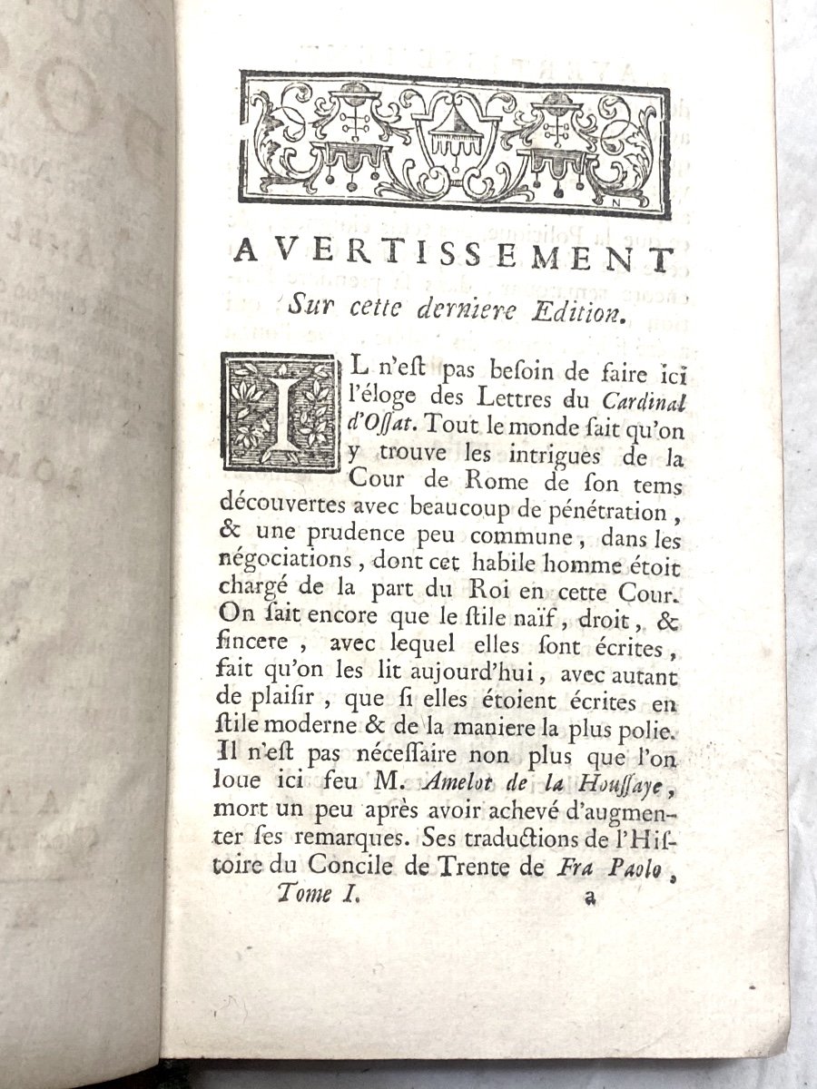 5 Beaux Volumes In12 "lettres Du Cardinal d'Ossat" Avec Des Notes d'Amelot De La Houssaie  1732-photo-4