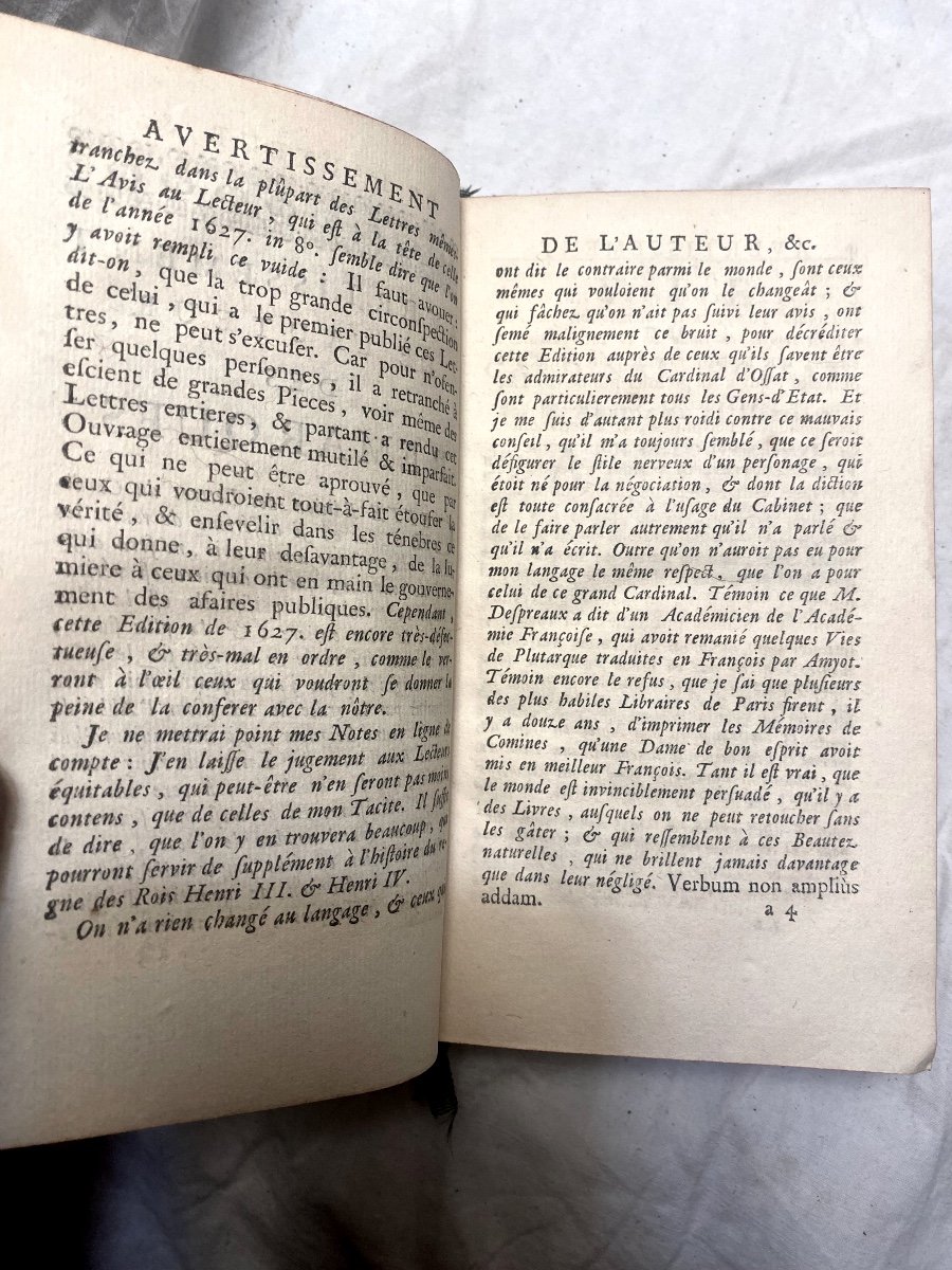 5 Beaux Volumes In12 "lettres Du Cardinal d'Ossat" Avec Des Notes d'Amelot De La Houssaie  1732-photo-3