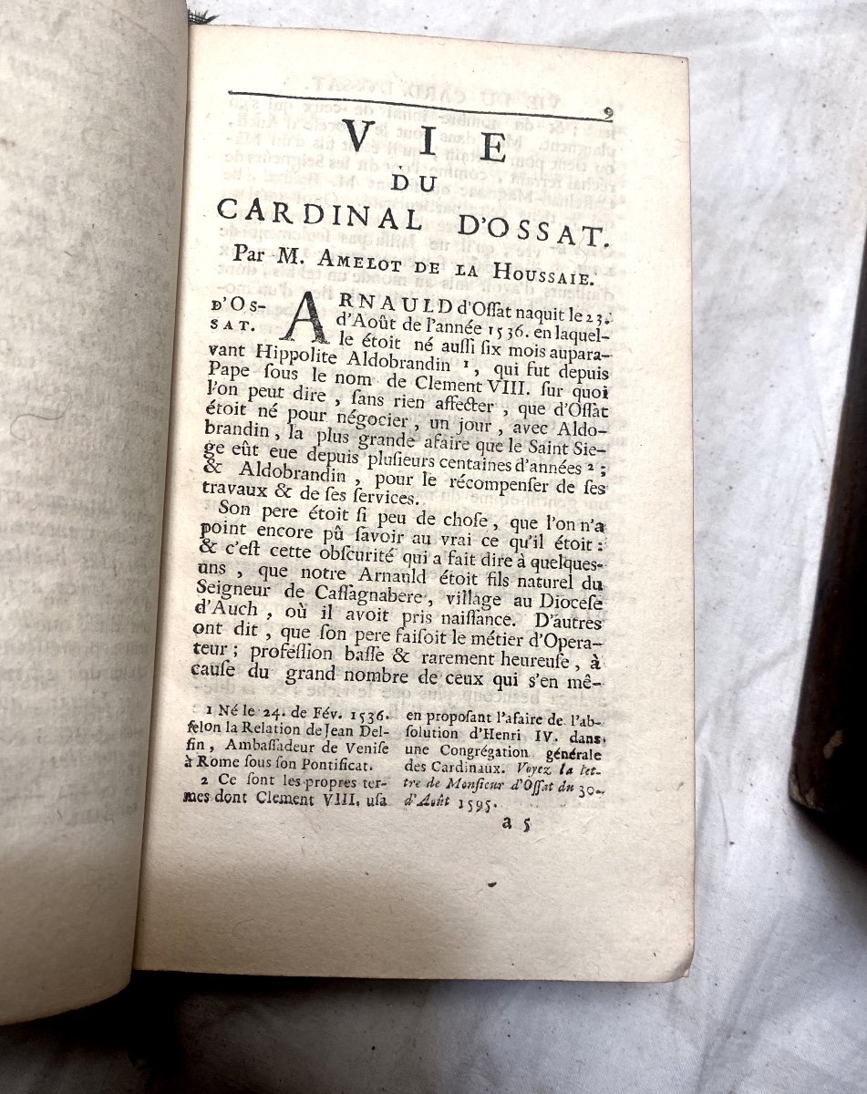 5 Beaux Volumes In12 "lettres Du Cardinal d'Ossat" Avec Des Notes d'Amelot De La Houssaie  1732-photo-4