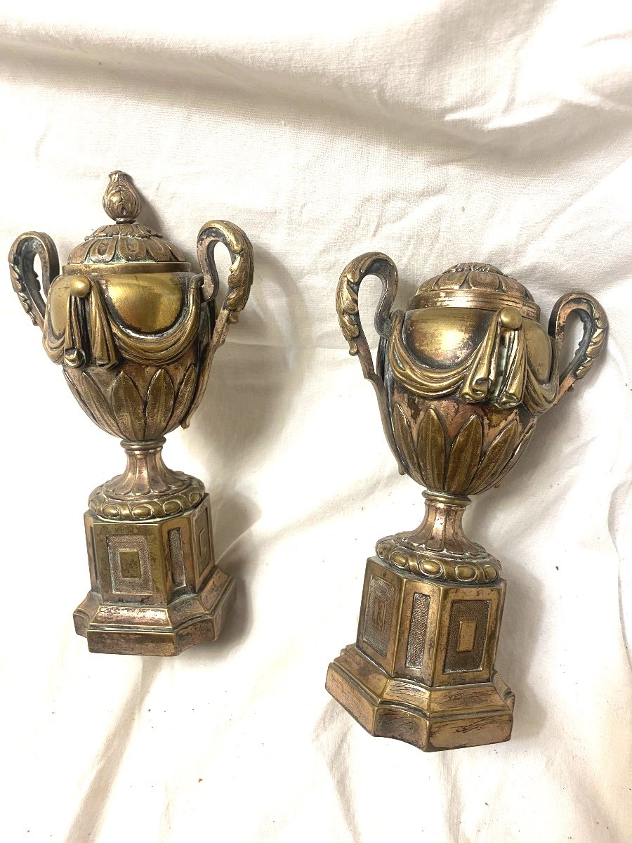 Rare Beautiful Pair Of "reversible" Bronze Candlestick Cassolettes In Garden Urn, Late 18th Century -photo-2