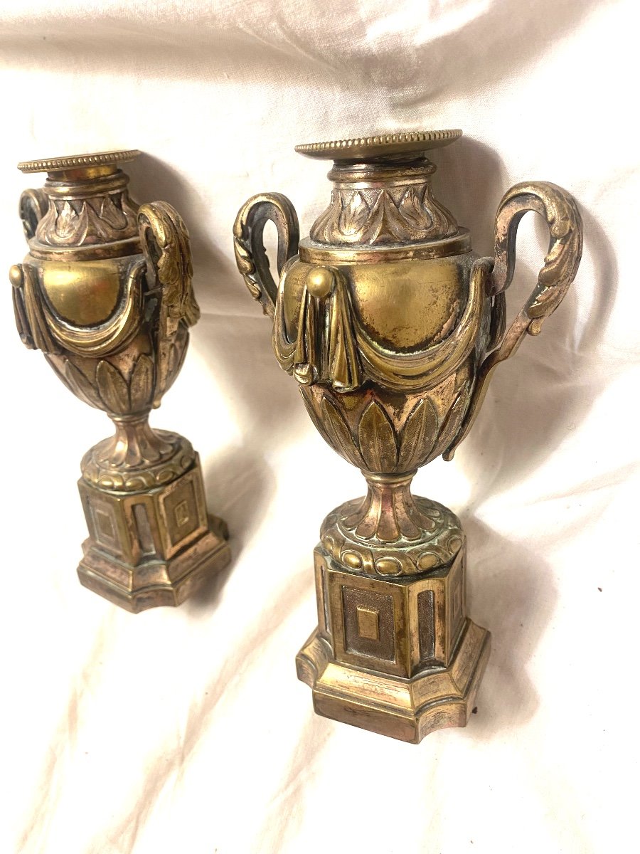 Rare Beautiful Pair Of "reversible" Bronze Candlestick Cassolettes In Garden Urn, Late 18th Century -photo-8