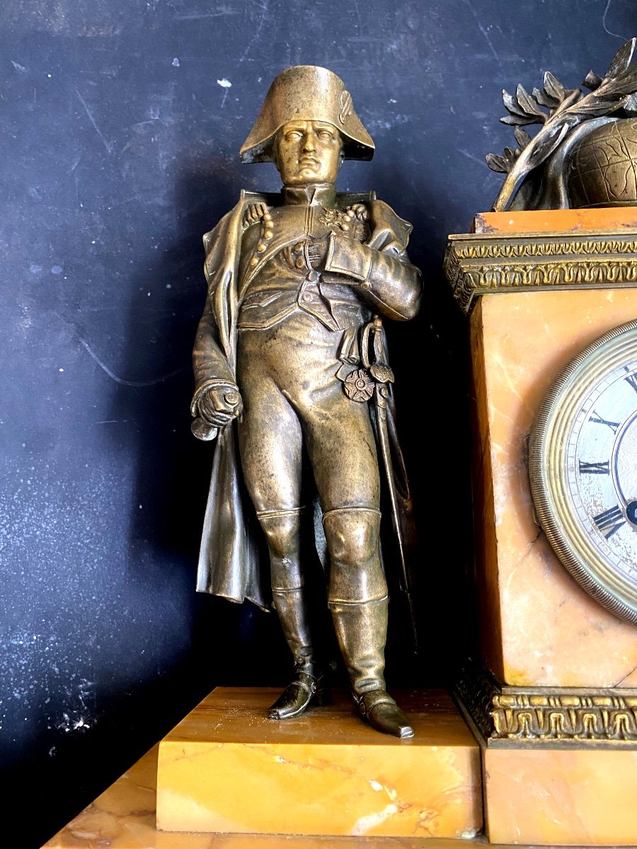 Large Siena Marble And Bronze Clock, 1st Empire Period, To The Glory Of "napoleon I"-photo-3