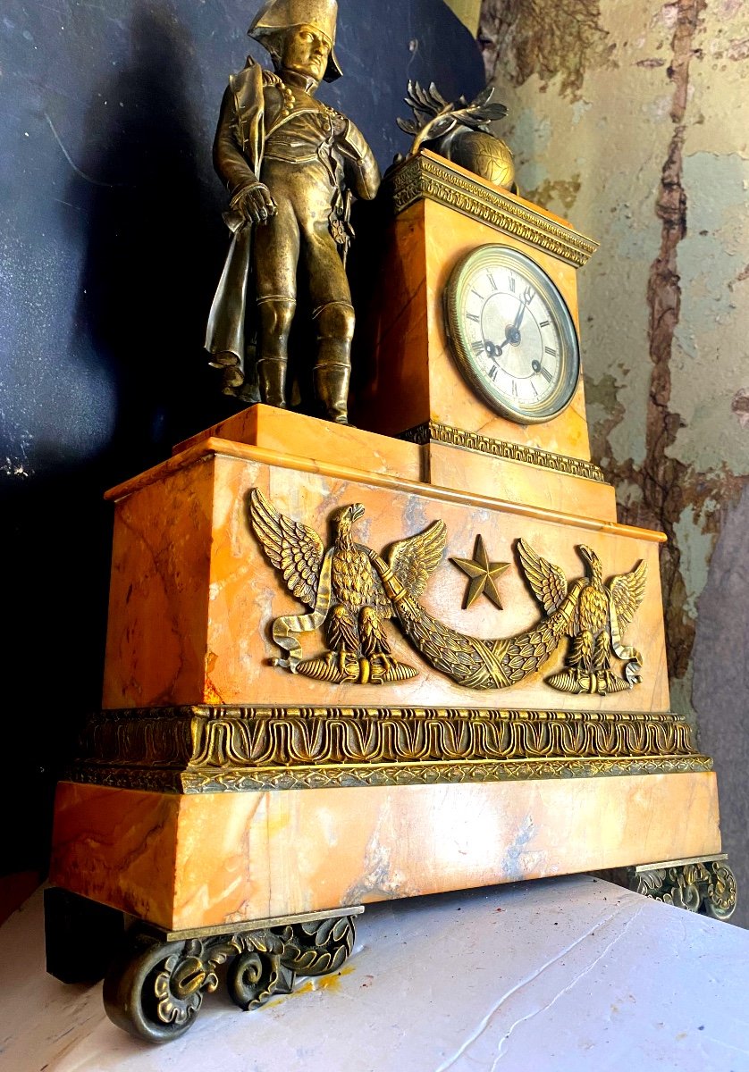 Large Siena Marble And Bronze Clock, 1st Empire Period, To The Glory Of "napoleon I"-photo-2