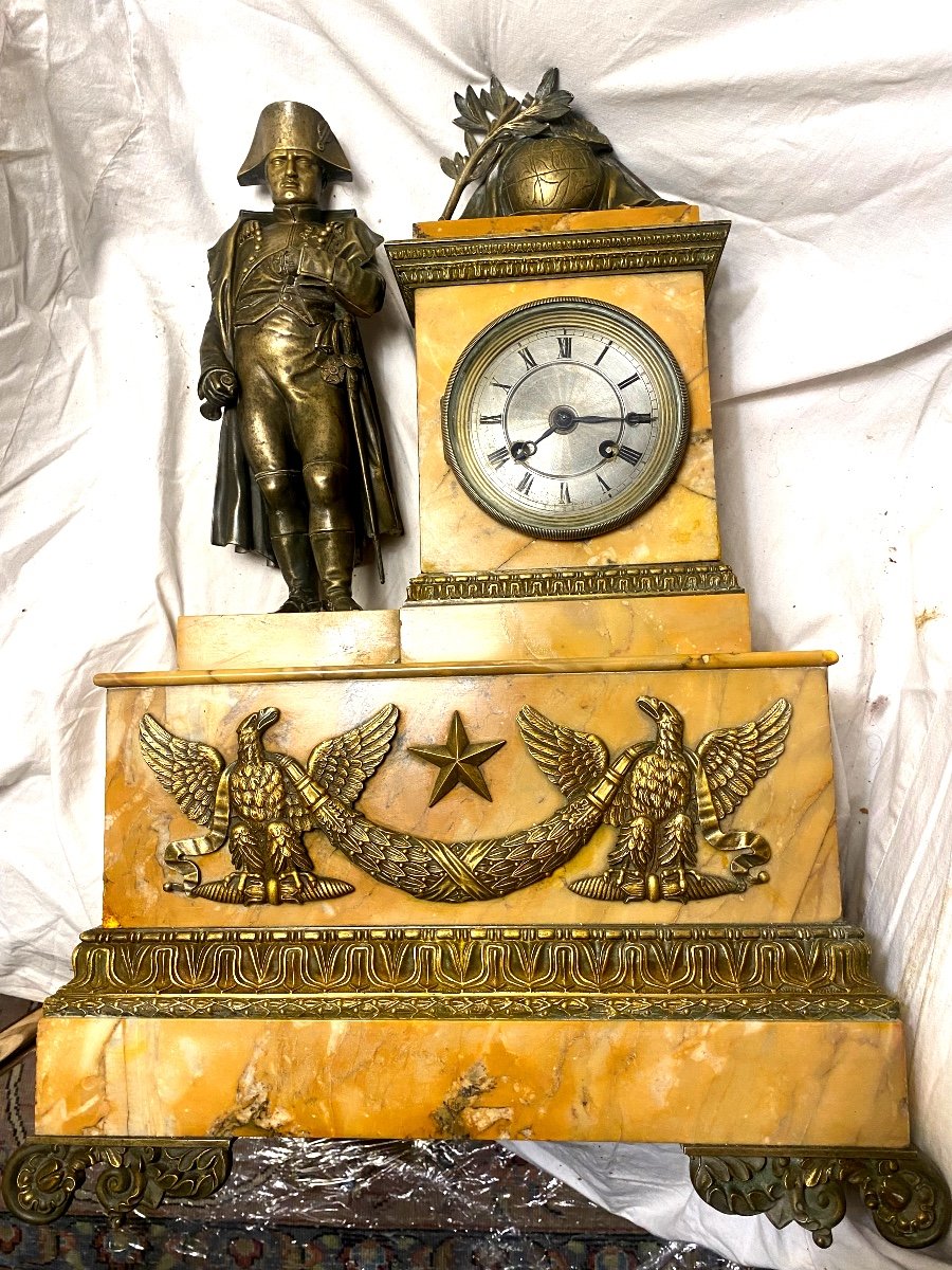 Large Siena Marble And Bronze Clock, 1st Empire Period, To The Glory Of "napoleon I"-photo-6