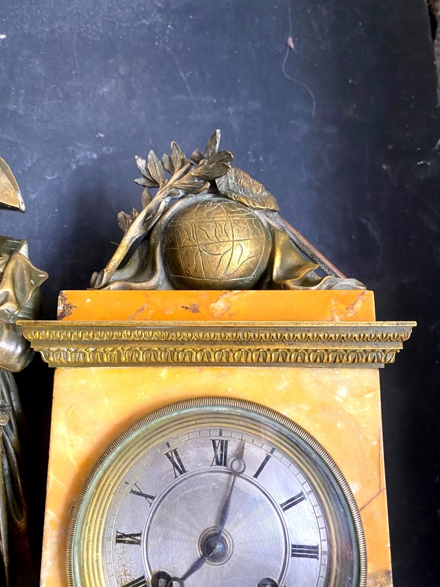 Large Siena Marble And Bronze Clock, 1st Empire Period, To The Glory Of "napoleon I"-photo-7