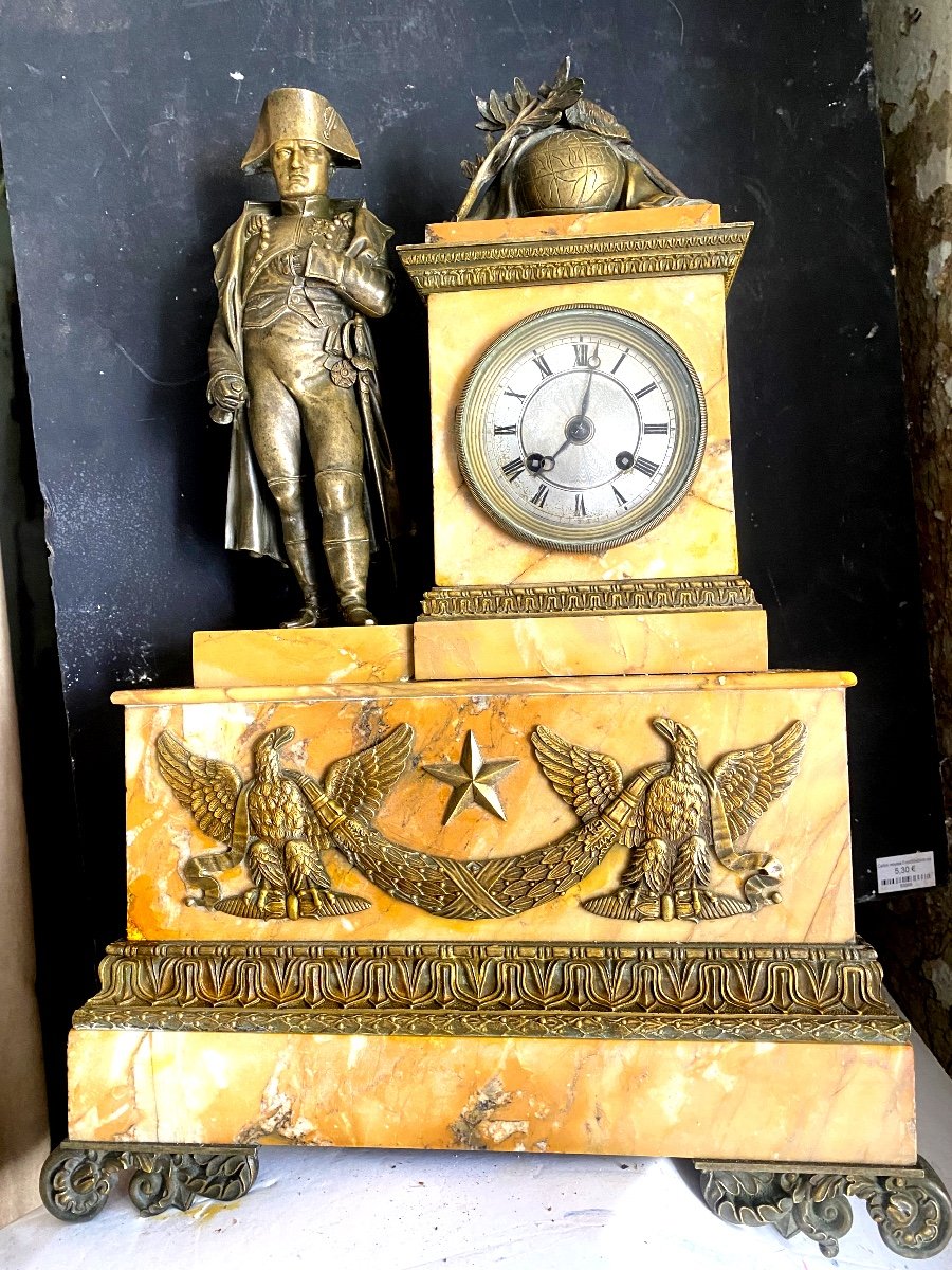 Large Siena Marble And Bronze Clock, 1st Empire Period, To The Glory Of "napoleon I"