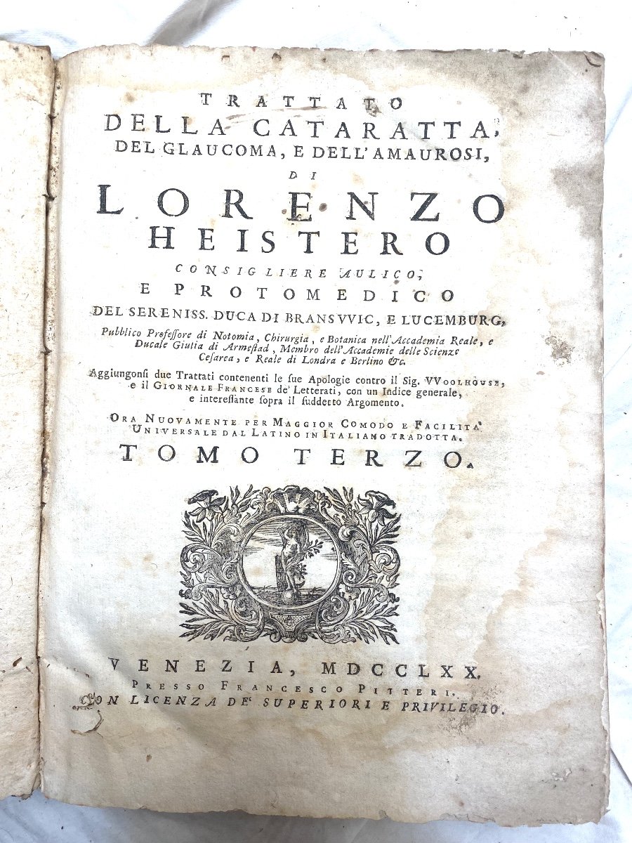 Très Rare :" Traité d'Ophtalmologie" Imprimé à Venise De Lorenzo Heistero Reliure Velin De 1770-photo-3