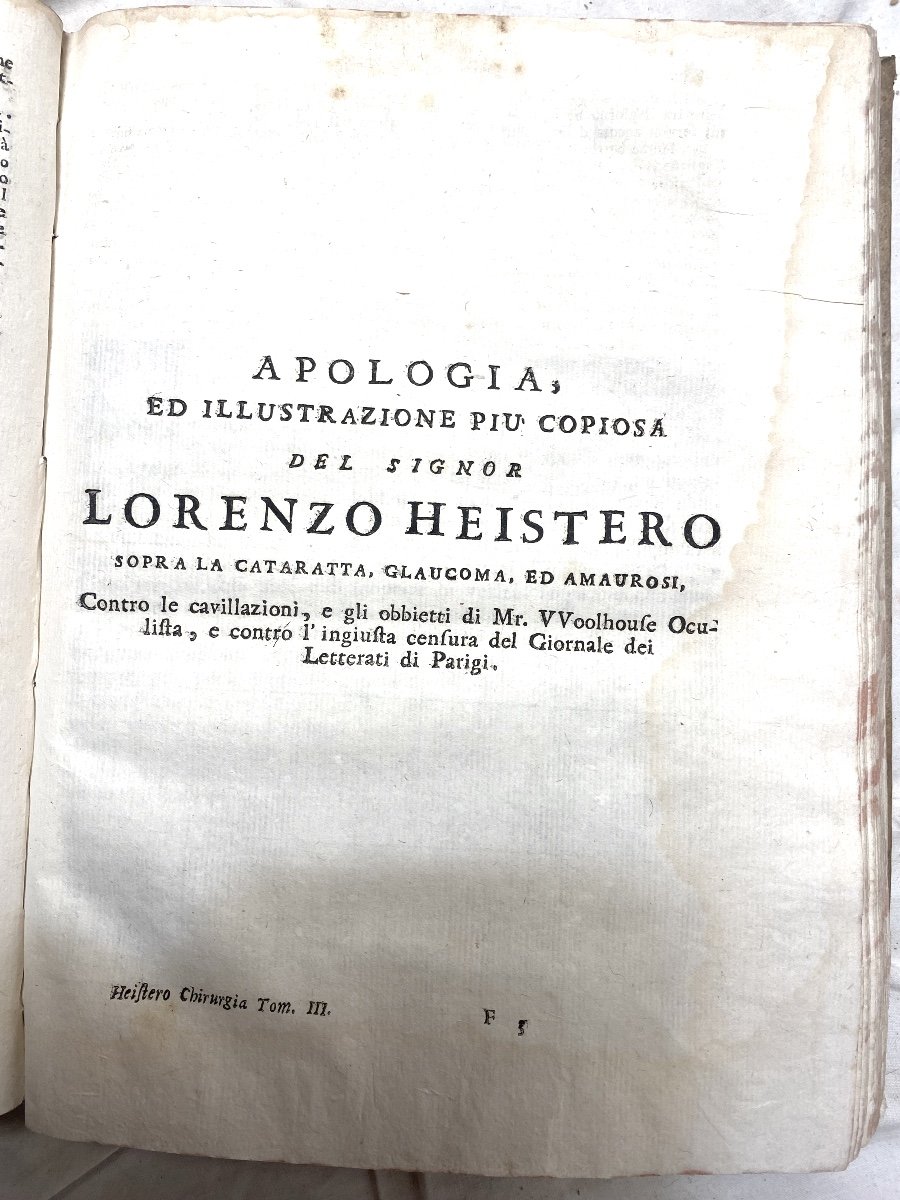 Très Rare :" Traité d'Ophtalmologie" Imprimé à Venise De Lorenzo Heistero Reliure Velin De 1770-photo-3