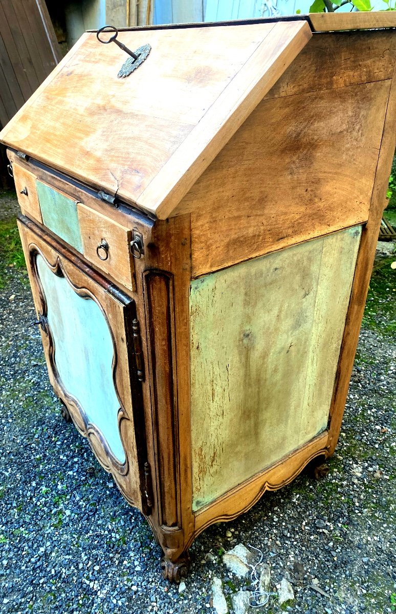 Charming Cherry Wood Sloping Desk, Almond Painted 18th Century Louis XV Transition Style, 1 Door -photo-2