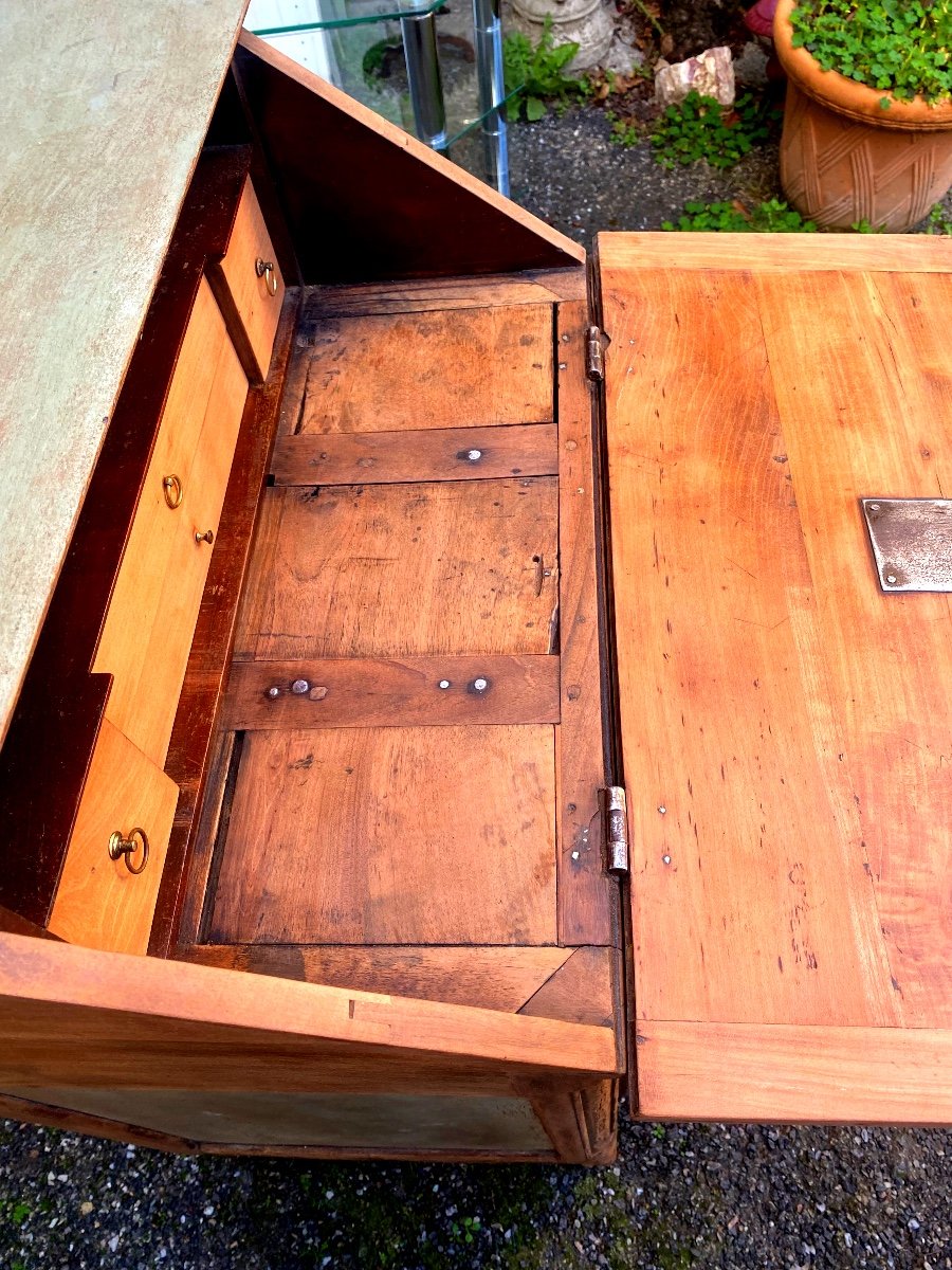 Charming Cherry Wood Sloping Desk, Almond Painted 18th Century Louis XV Transition Style, 1 Door -photo-4